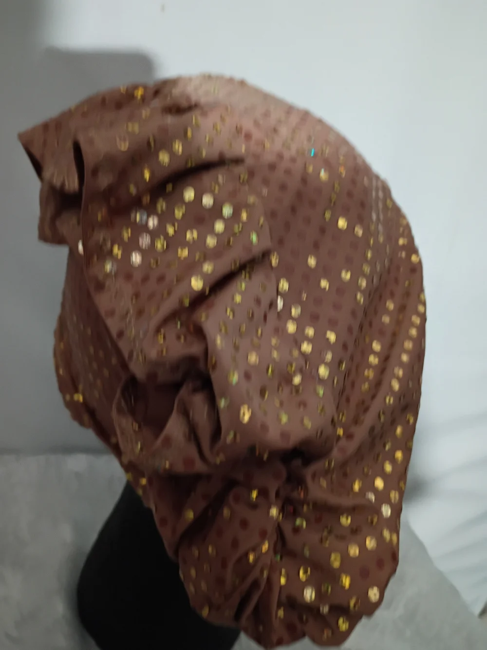Women’s Fashion Headscarf with Gold Dots - Pink Brown